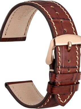 Italian Leather Watch Band 22mm, Embossed Alligator Grain, Rose Gold Buckle